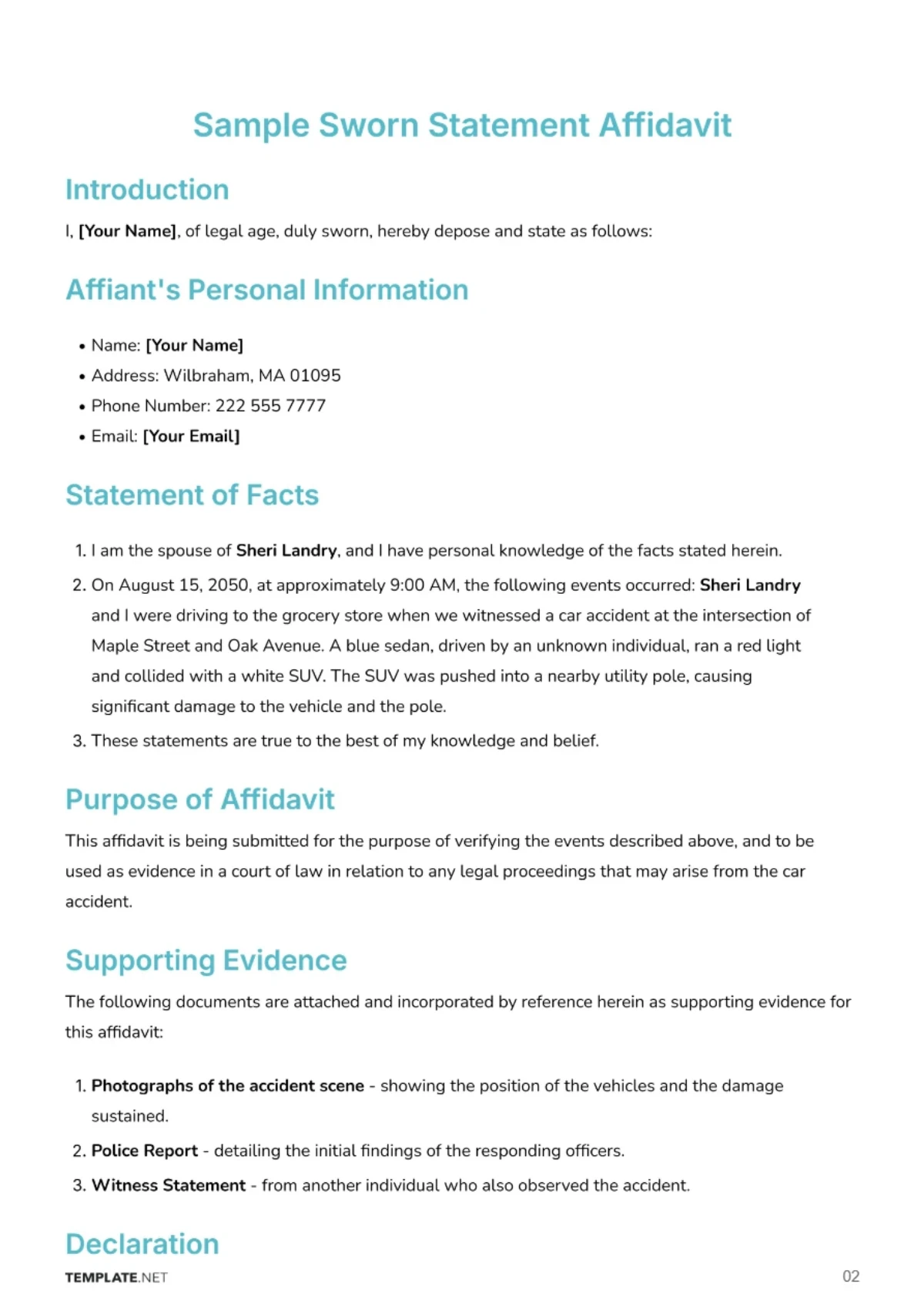 Free Sample Sworn Statement Affidavit Template to Edit Online