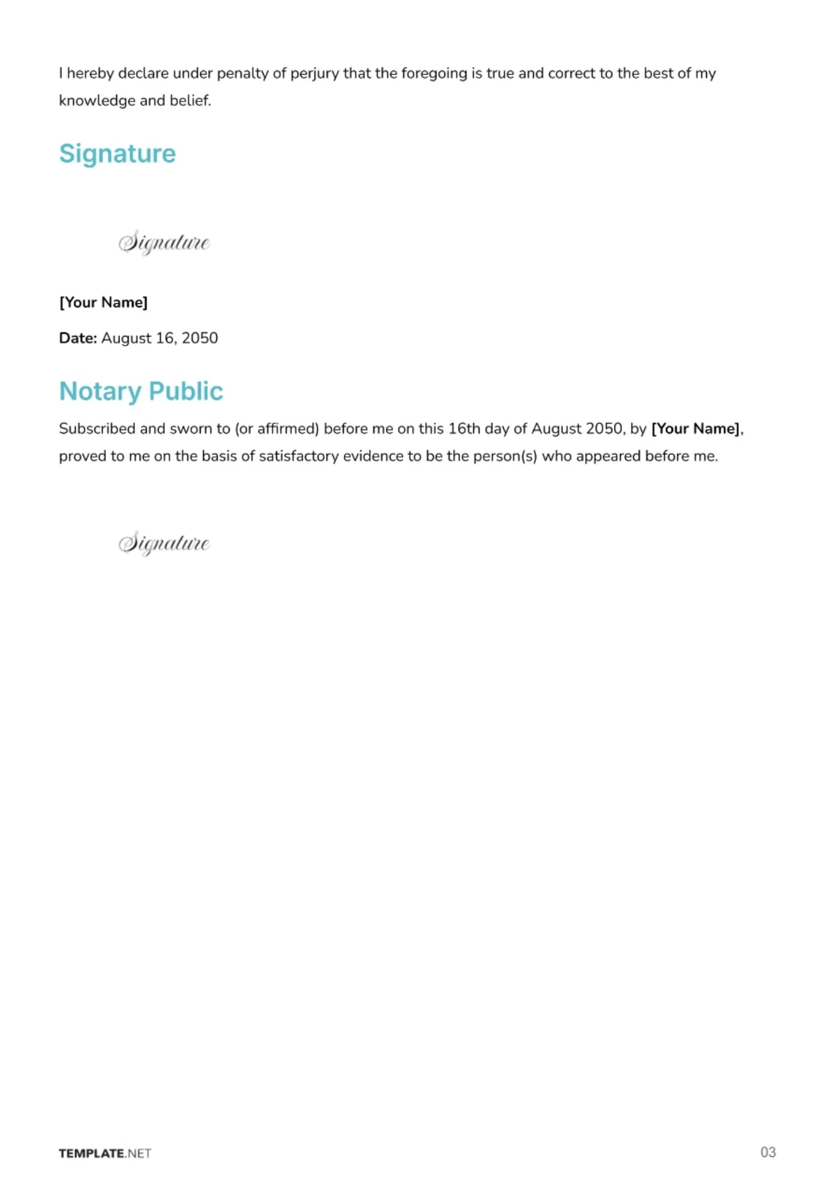 Free Sample Sworn Statement Affidavit Template to Edit Online