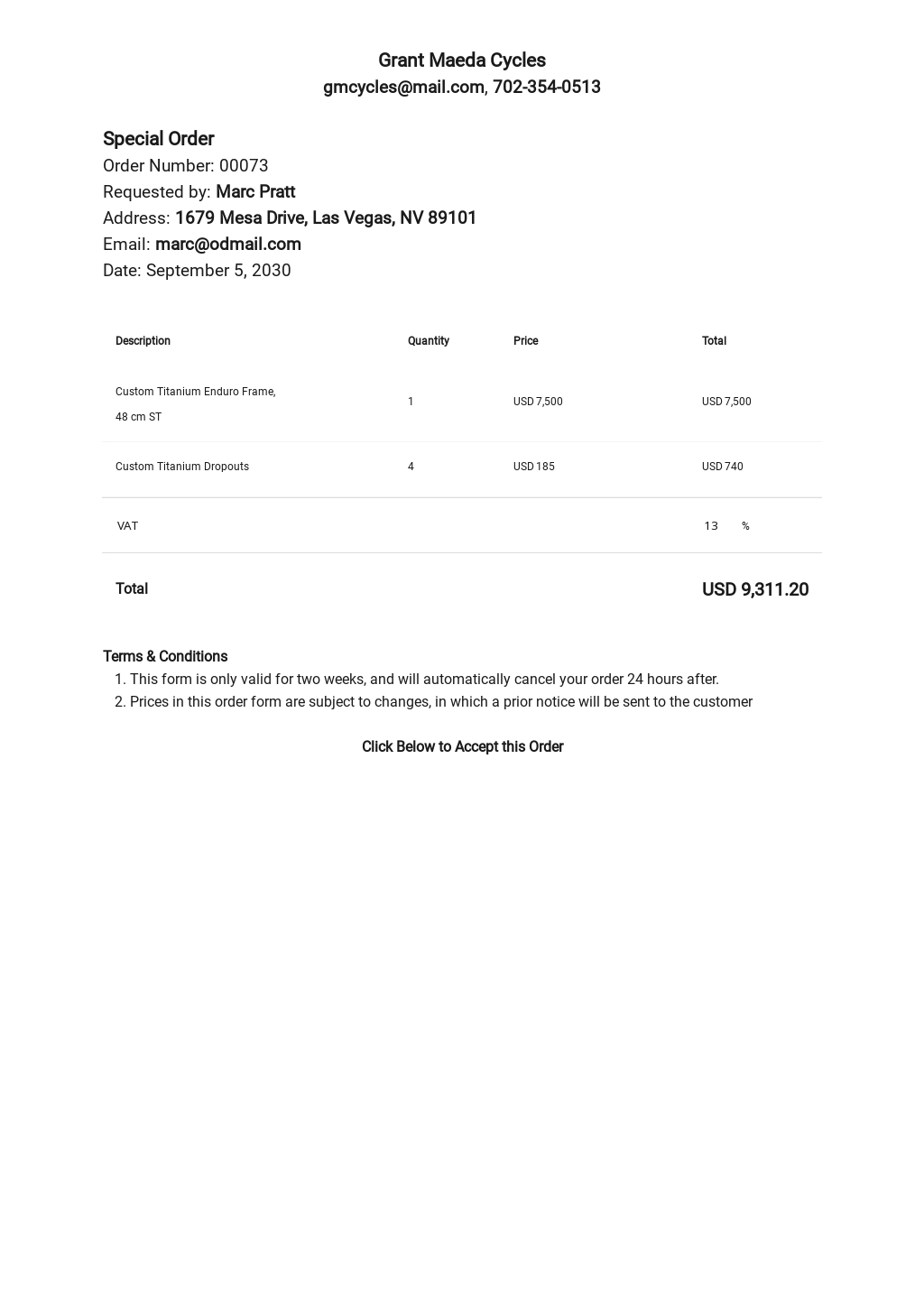 special order form template google docs google sheets