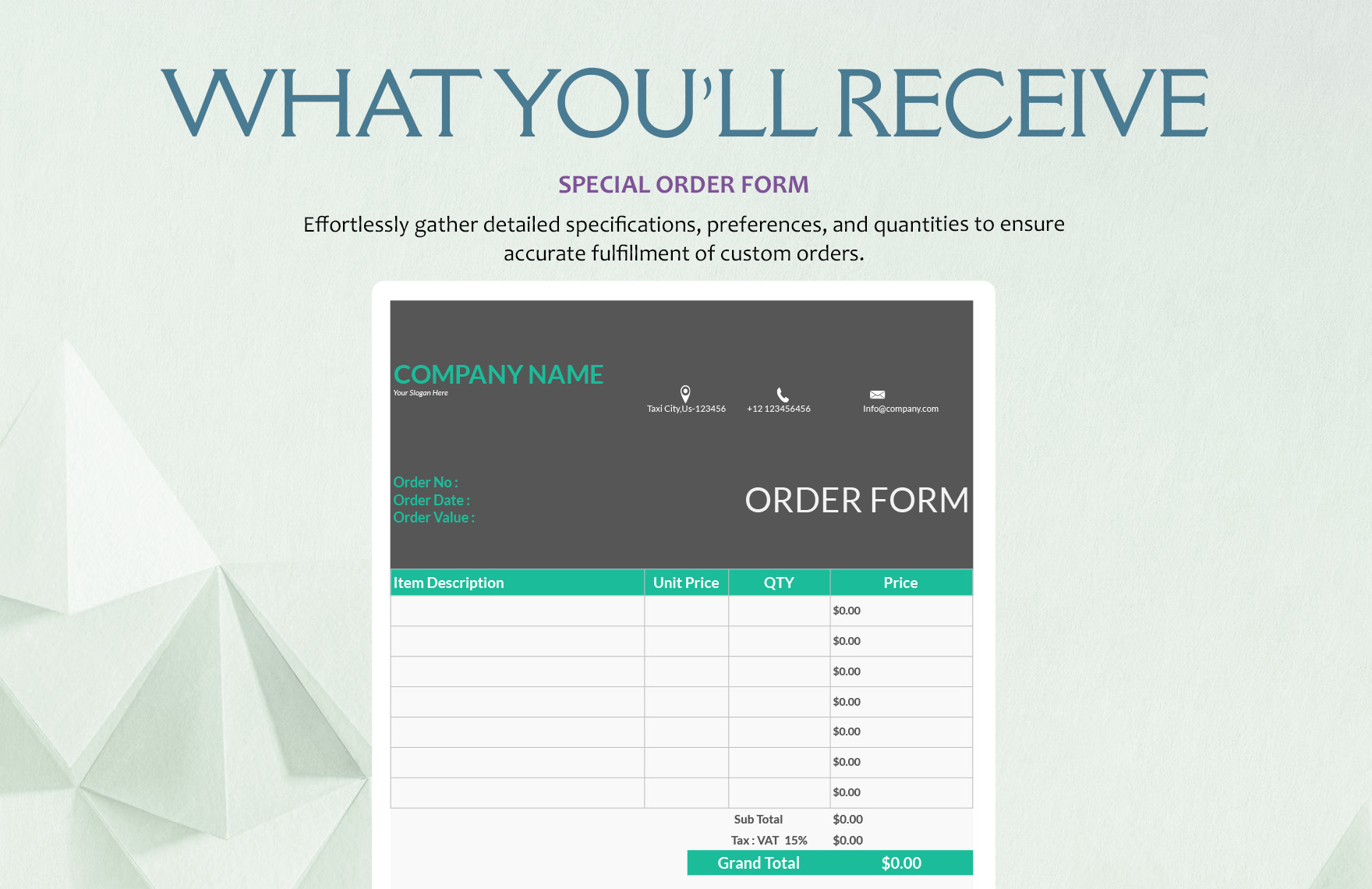 Special Order Form Template