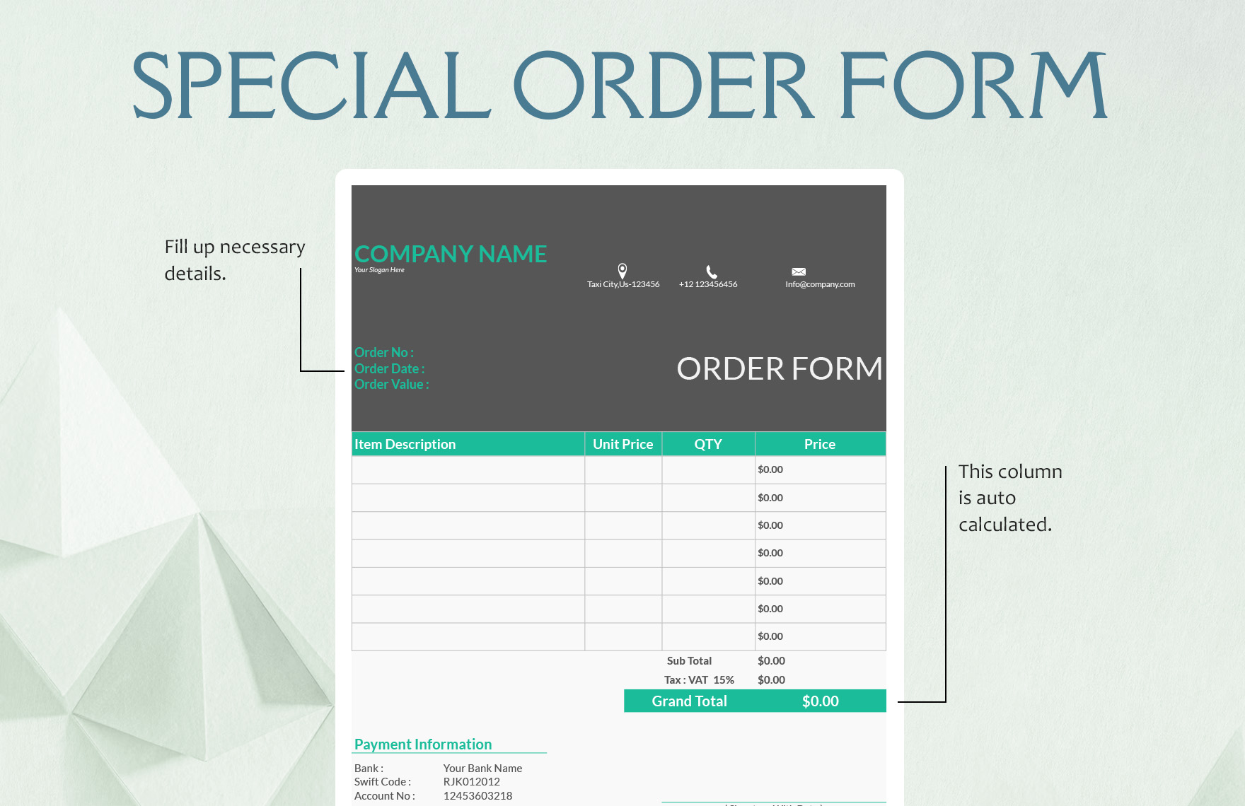 Special Order Form Template