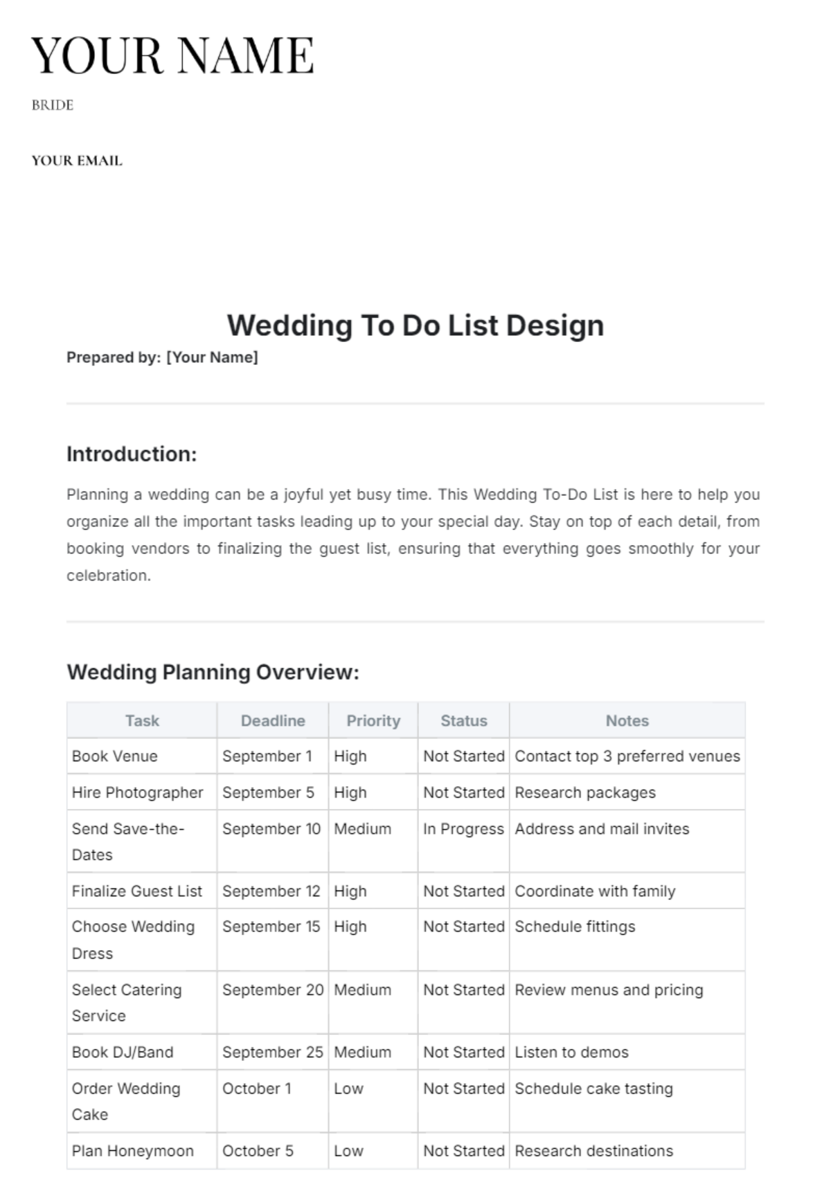 Wedding To Do List Design Template