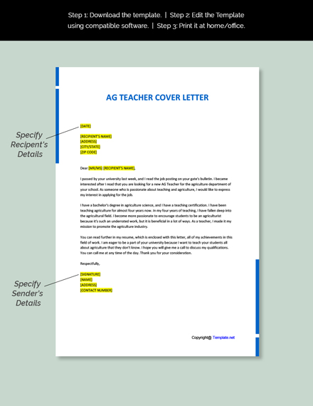 AG Teacher Cover letter Template