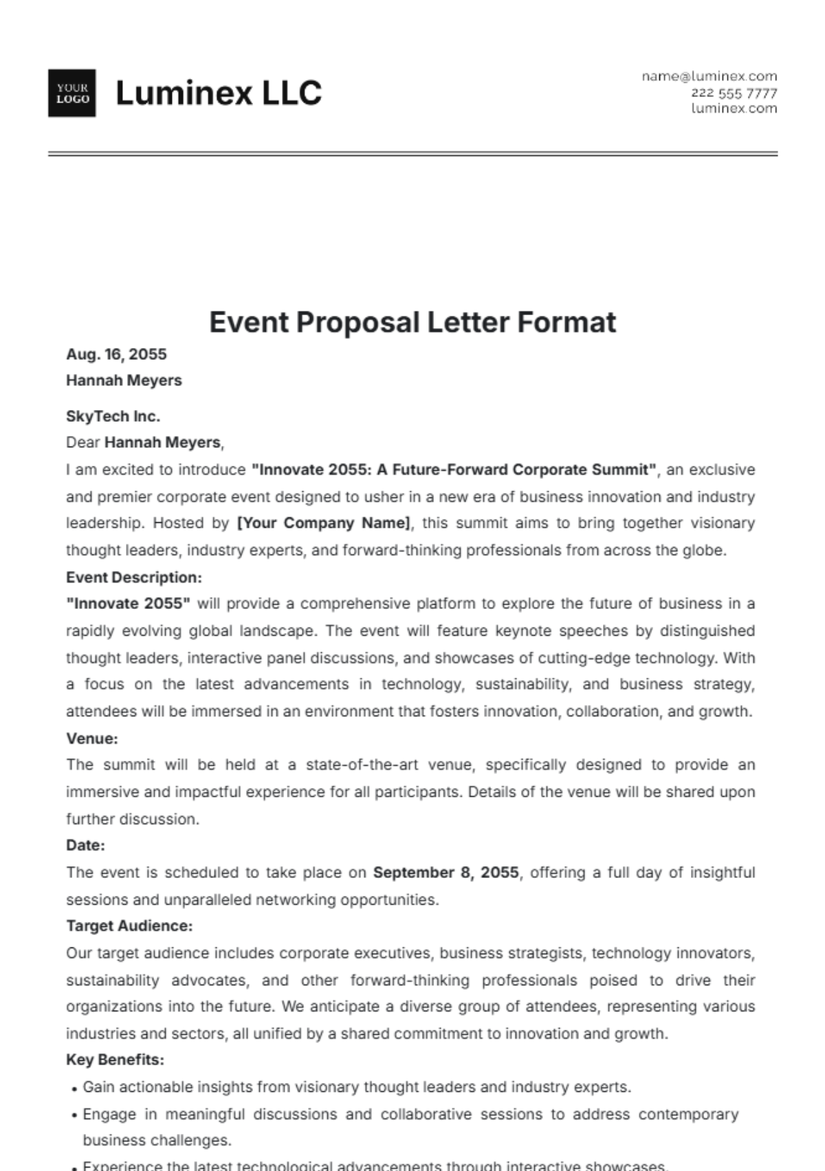 Event Proposal Letter Format Template - Edit Online & Download