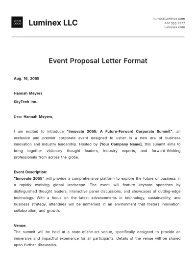Free Event Proposal Letter Format Template to Edit Online