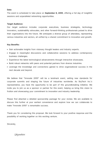 Free Event Proposal Letter Format Template to Edit Online
