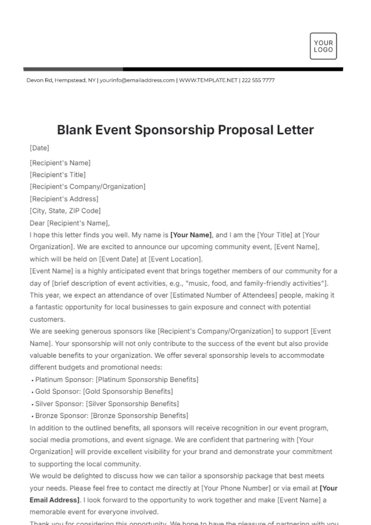 Blank Event Sponsorship Letter Template