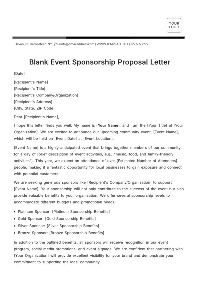 Free Blank Event Sponsorship Letter Template to Edit Online
