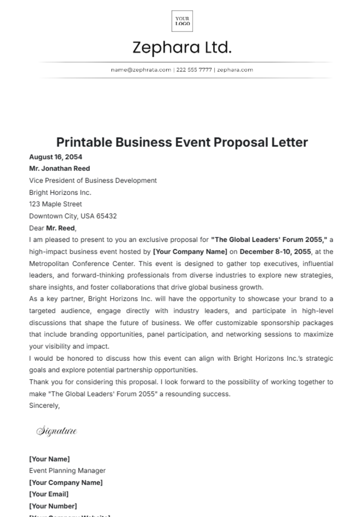 Printable Business Event Proposal Letter Template - Edit Online & Download