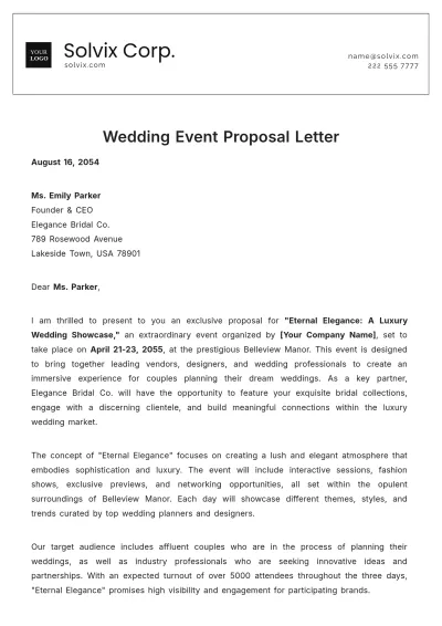Free Wedding Event Proposal Letter Template to Edit Online