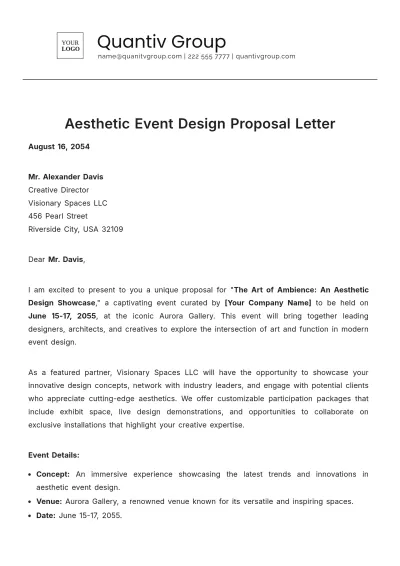 Free Aesthetic Event Design Proposal Letter Template to Edit Online