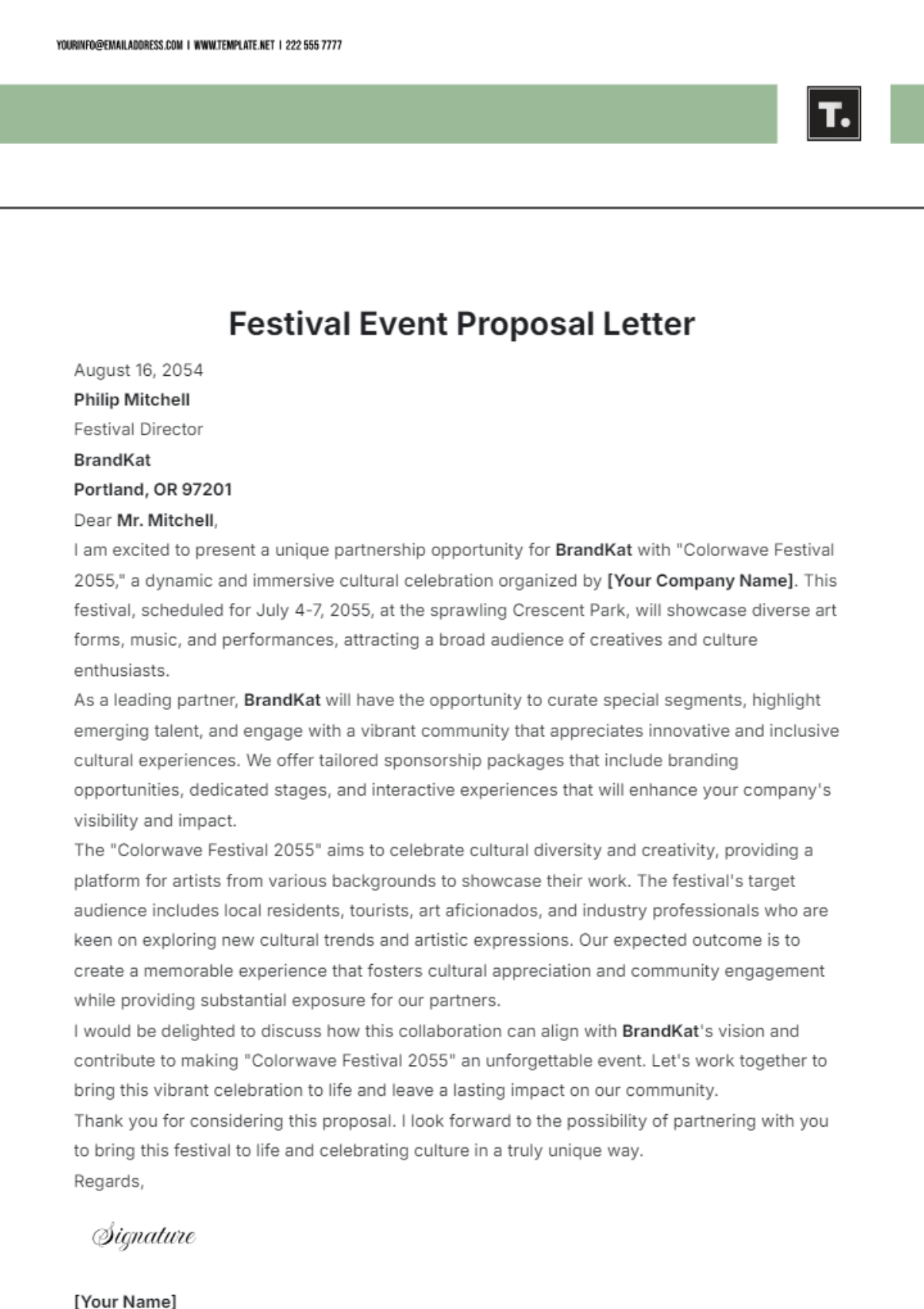 Festival Event Proposal Letter Template