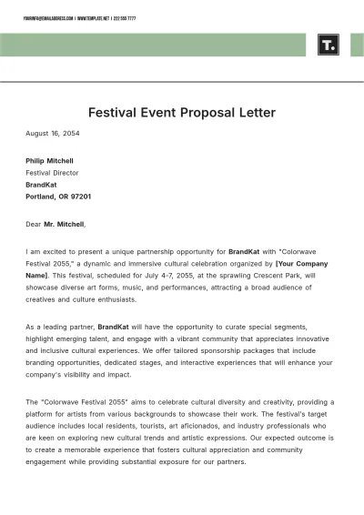 Free Festival Event Proposal Letter Template to Edit Online