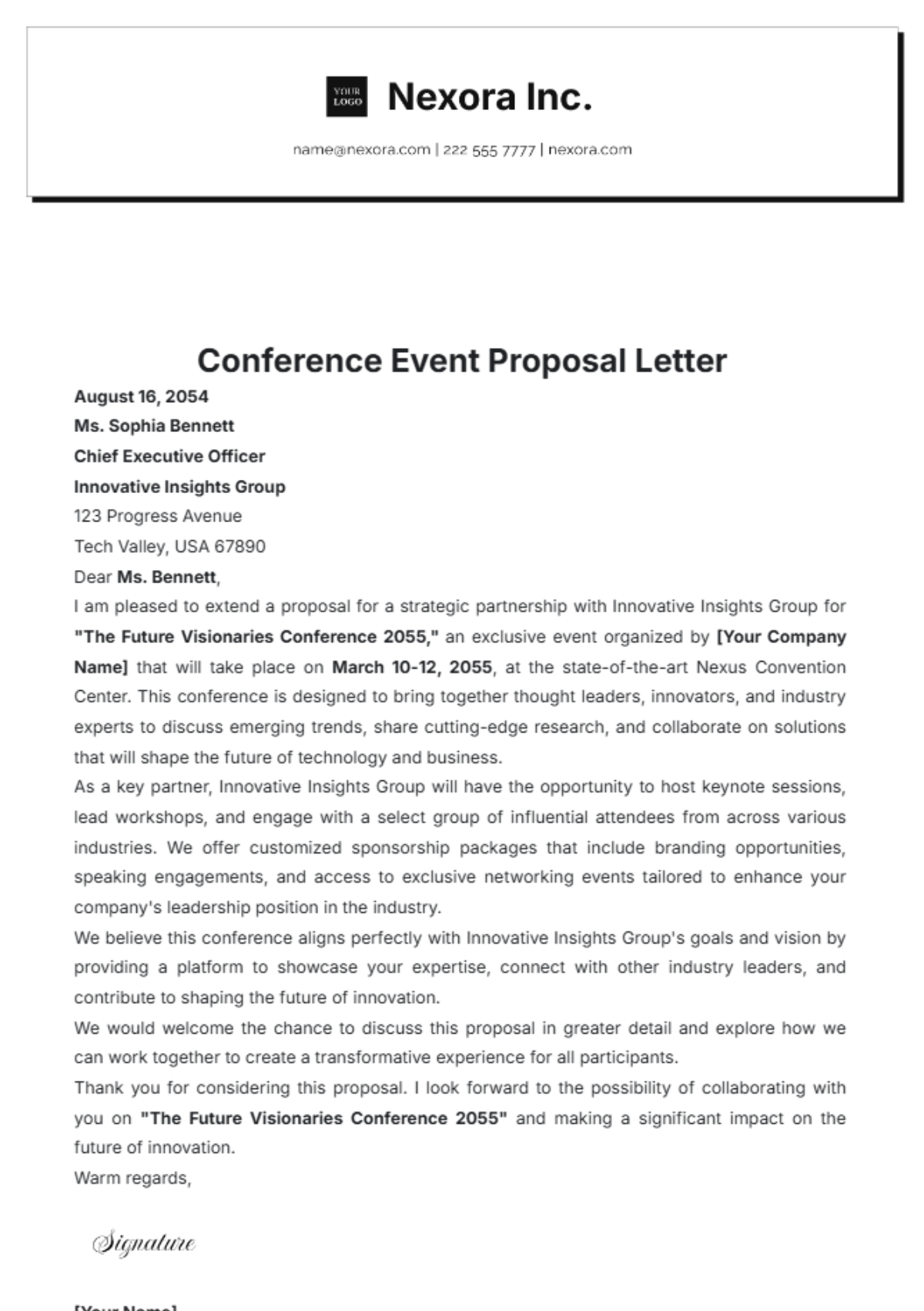 Conference Event Proposal Letter Template - Edit Online & Download