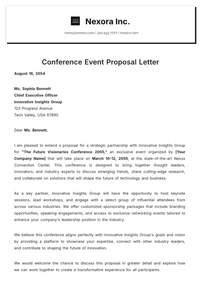 Free Conference Event Proposal Letter Template to Edit Online