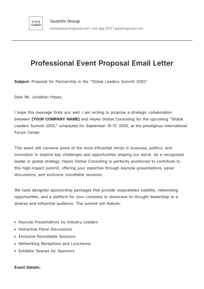 Free Professional Event Proposal Email Letter Template to Edit Online