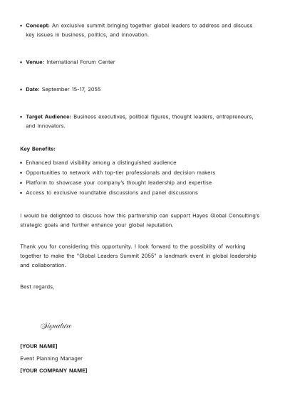 Free Professional Event Proposal Email Letter Template to Edit Online