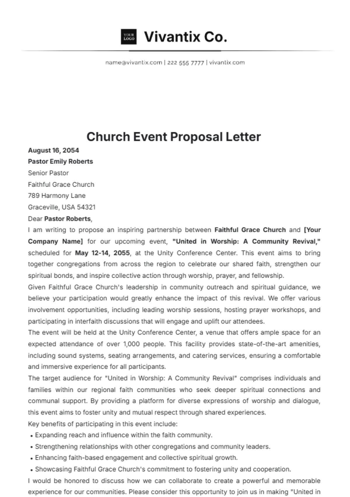 Church Event Proposal Letter Template - Edit Online & Download