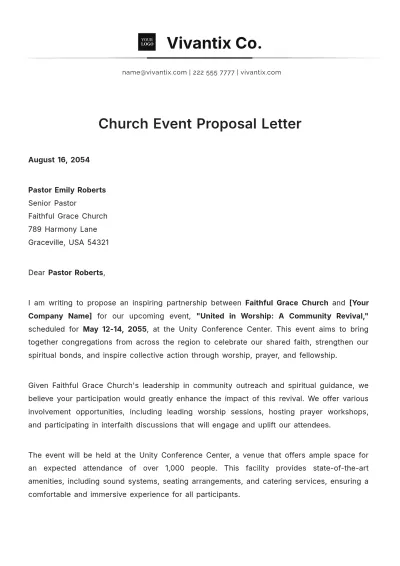 Free Church Event Proposal Letter Template to Edit Online