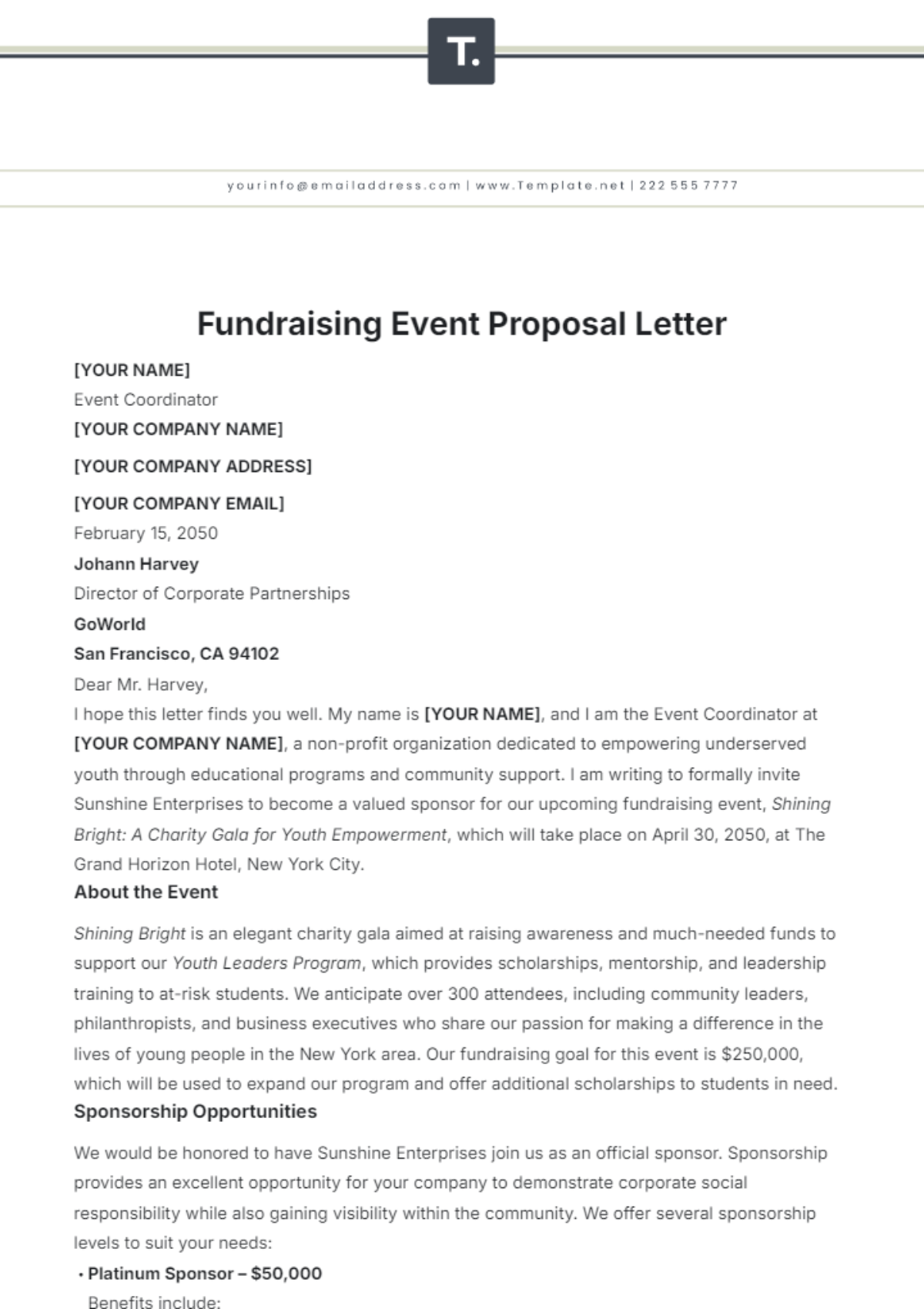 Fundraising Event Proposal Letter Template - Edit Online & Download