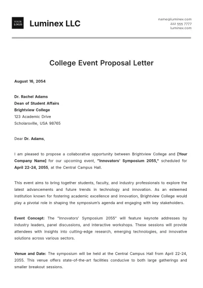 Free College Event Proposal Letter Template to Edit Online