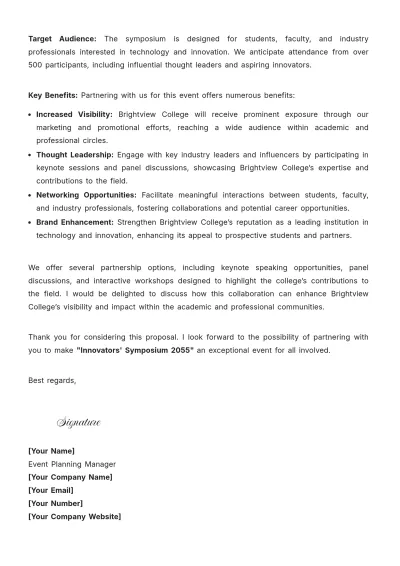 Free College Event Proposal Letter Template to Edit Online