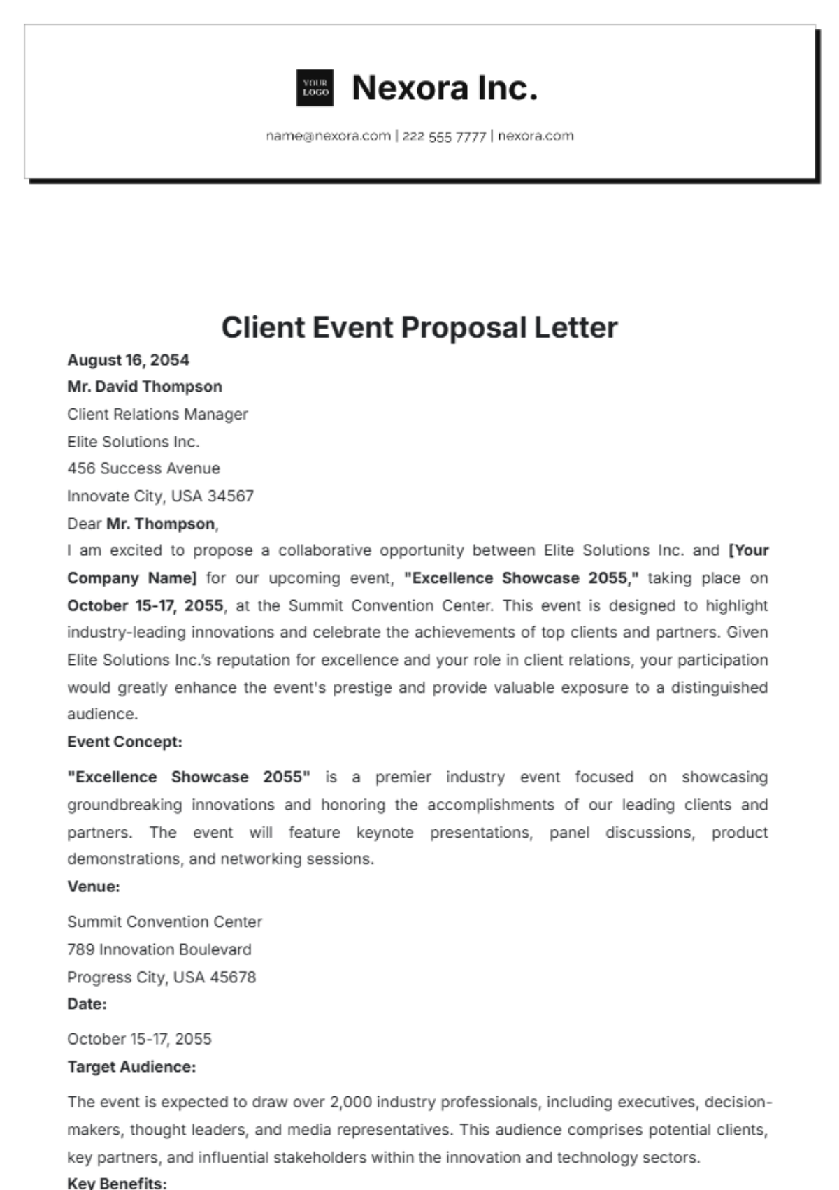 Client Event Proposal Letter Template - Edit Online & Download