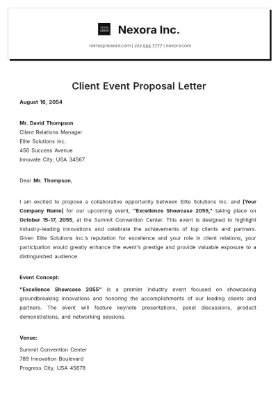 Free Client Event Proposal Letter Template to Edit Online