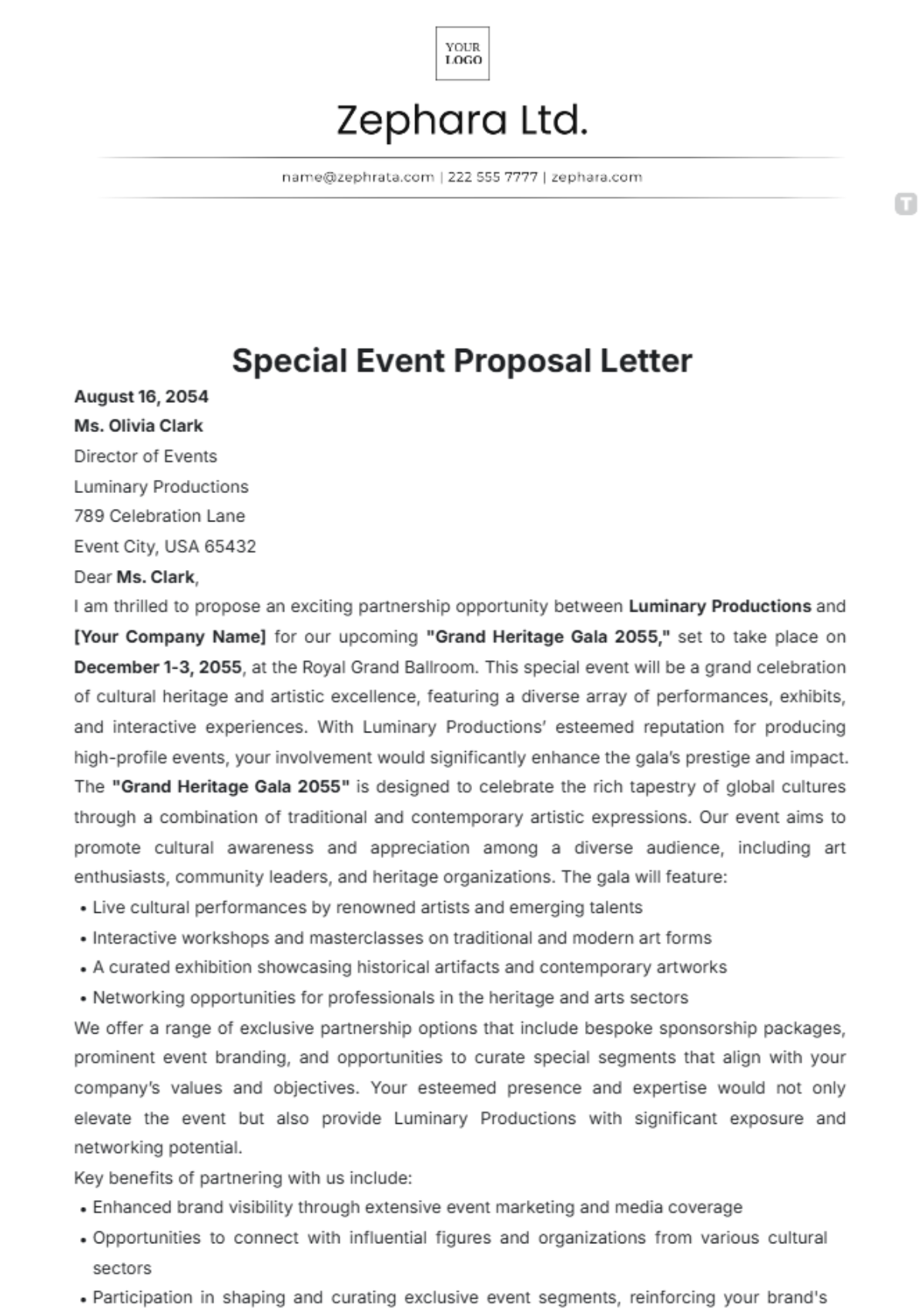 Special Event Proposal Letter Template - Edit Online & Download