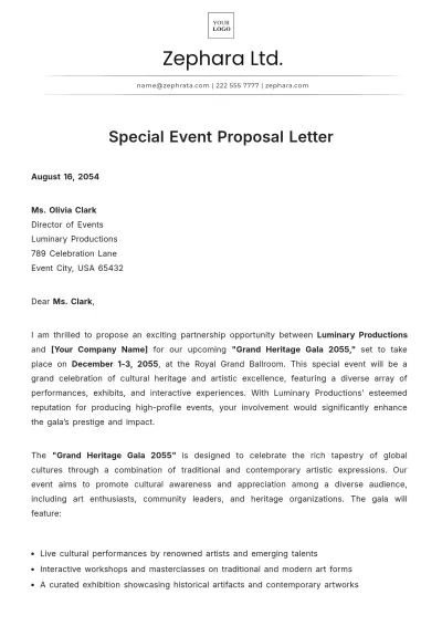 Free Special Event Proposal Letter Template to Edit Online