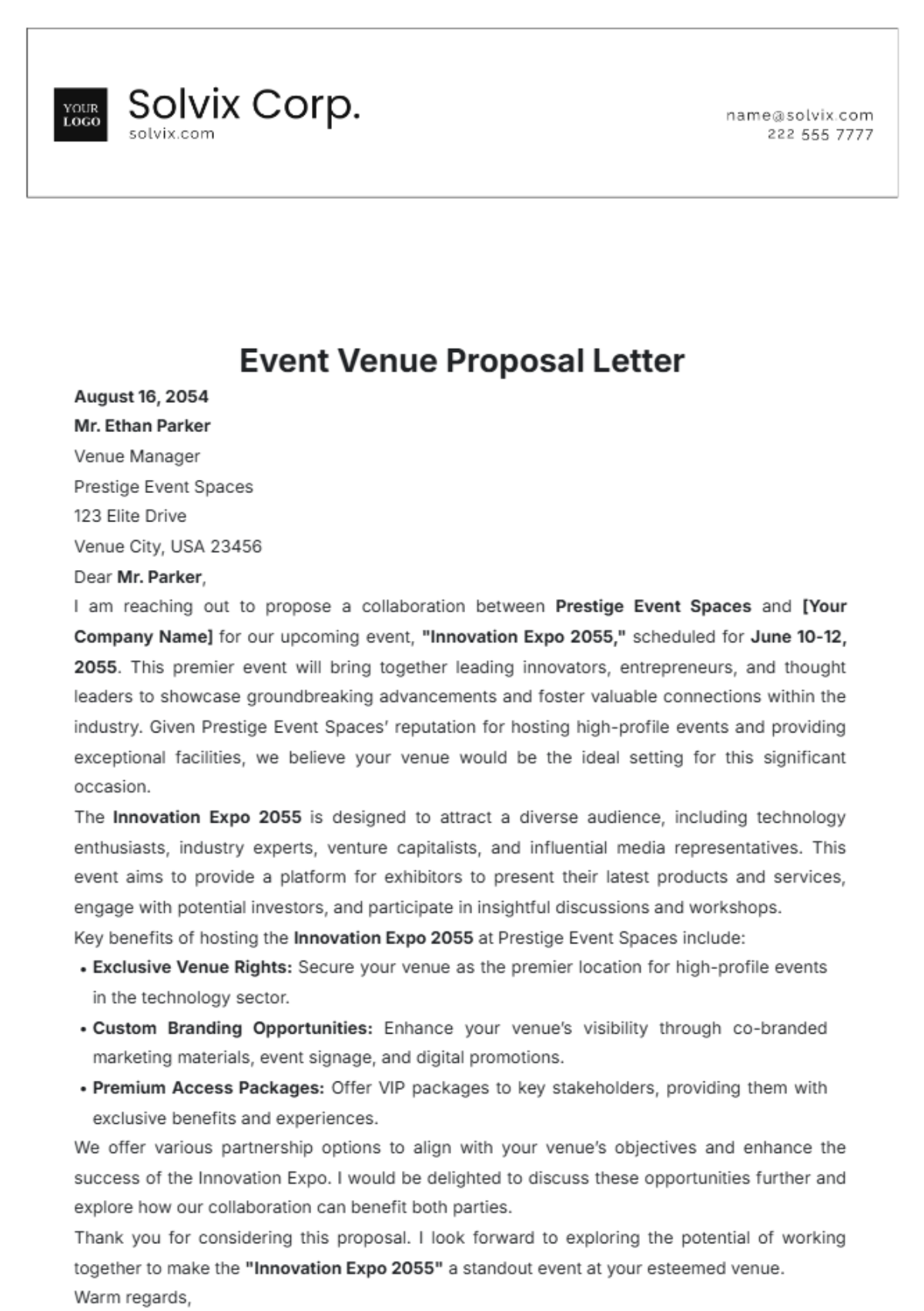 Event Venue Proposal Letter Template - Edit Online & Download