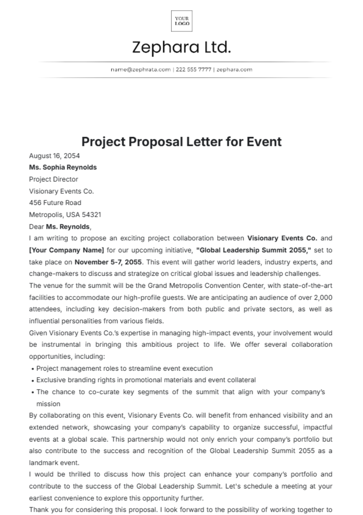 Project Proposal Letter for Event Template - Edit Online & Download