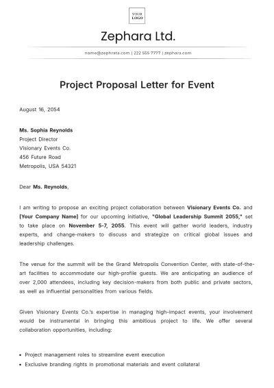 Free Project Proposal Letter for Event Template to Edit Online