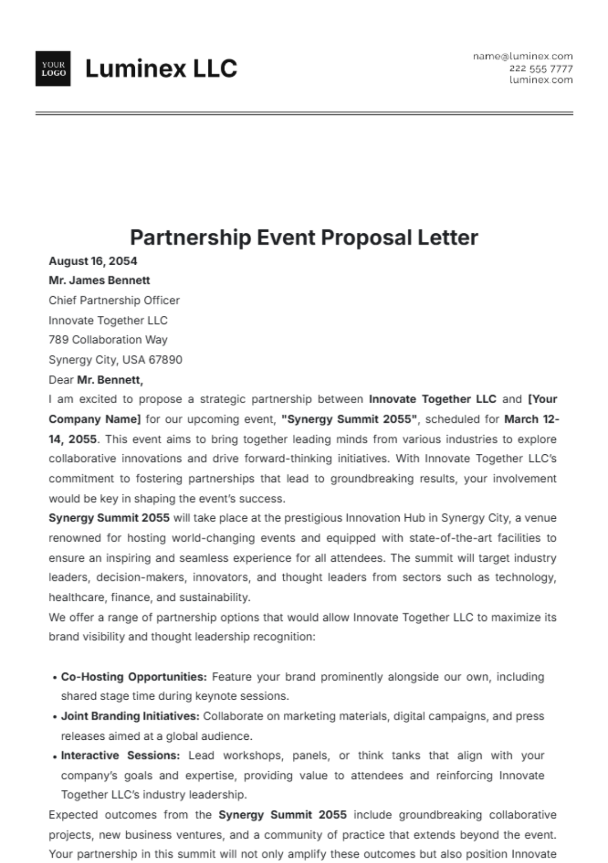 Partnership Event Proposal Letter Template - Edit Online & Download