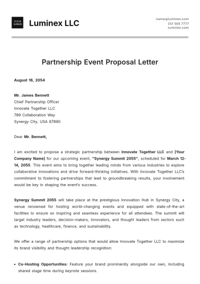 Free Partnership Event Proposal Letter Template to Edit Online