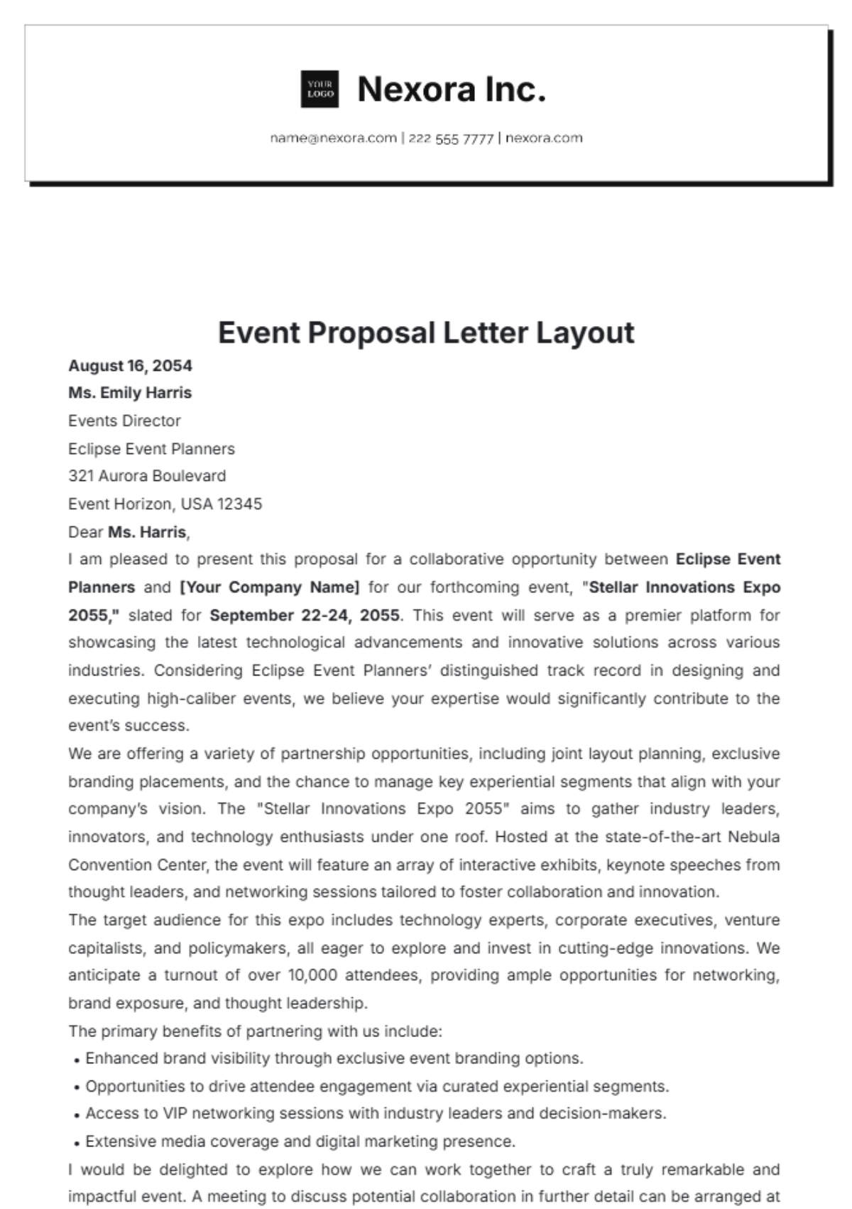 Event Proposal Letter Layout Template - Edit Online & Download