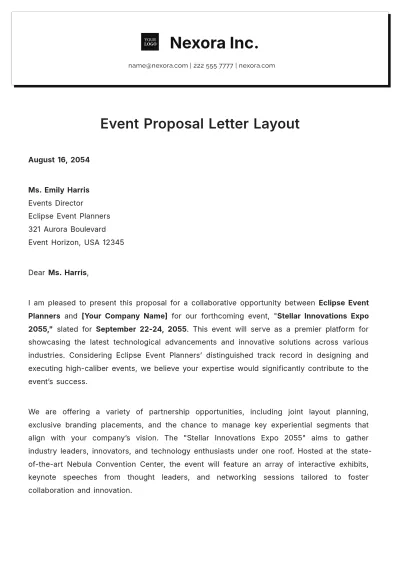 Free Event Proposal Letter Layout Template to Edit Online
