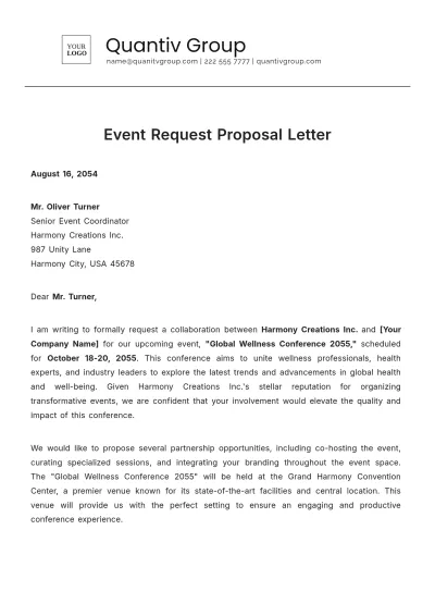 Free Event Request Proposal Letter Template to Edit Online