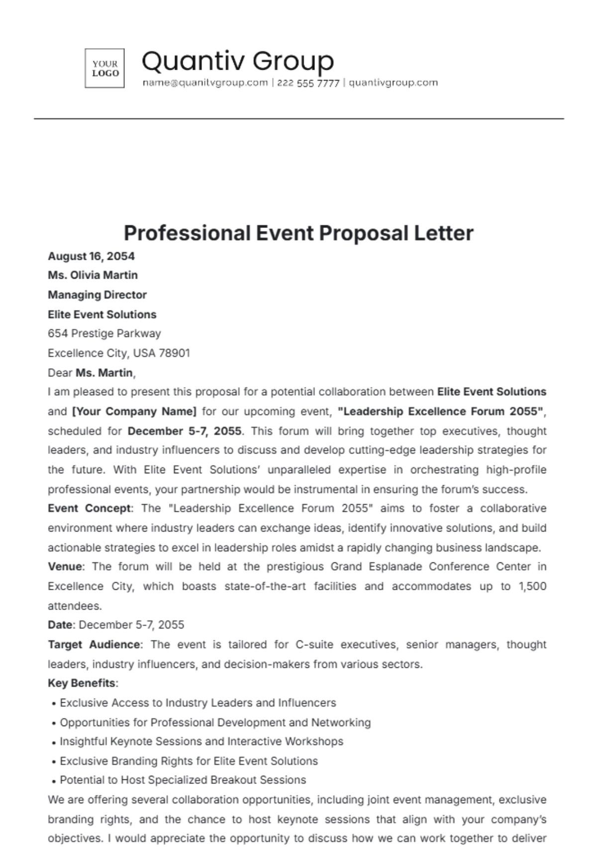 Professional Event Proposal Letter Template - Edit Online & Download