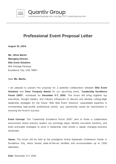 Free Professional Event Proposal Letter Template to Edit Online