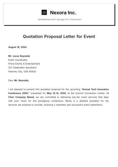 Free Quotation Proposal Letter for Event Template to Edit Online
