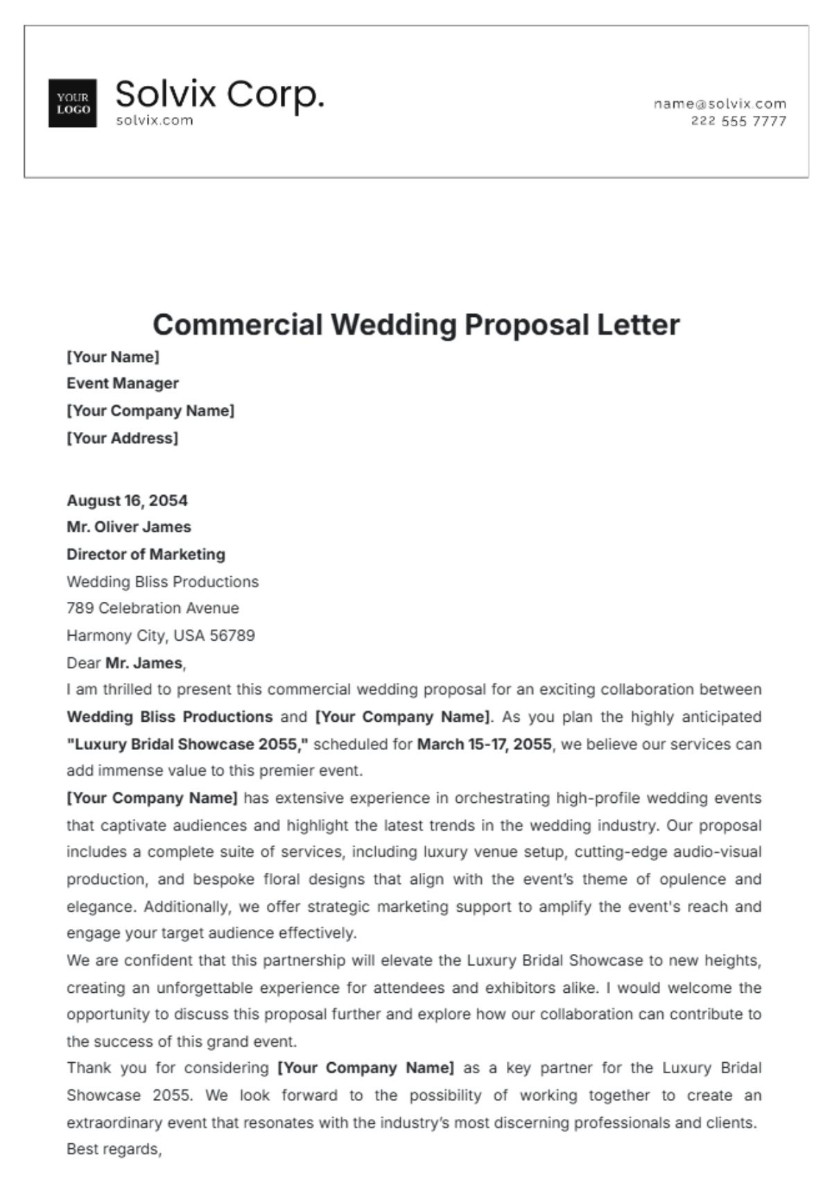 Commercial Wedding Proposal Letter Template - Edit Online & Download