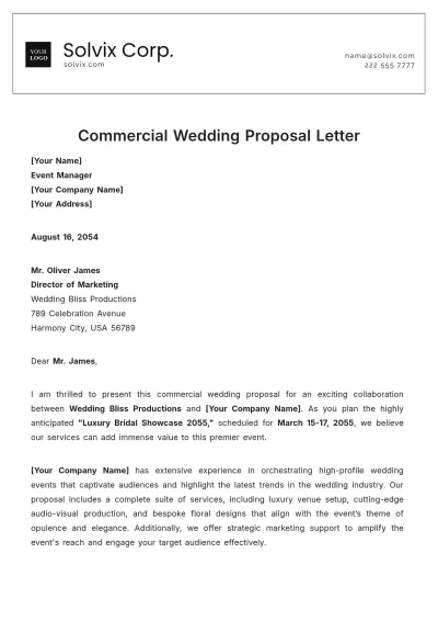 Free Commercial Wedding Proposal Letter Template to Edit Online