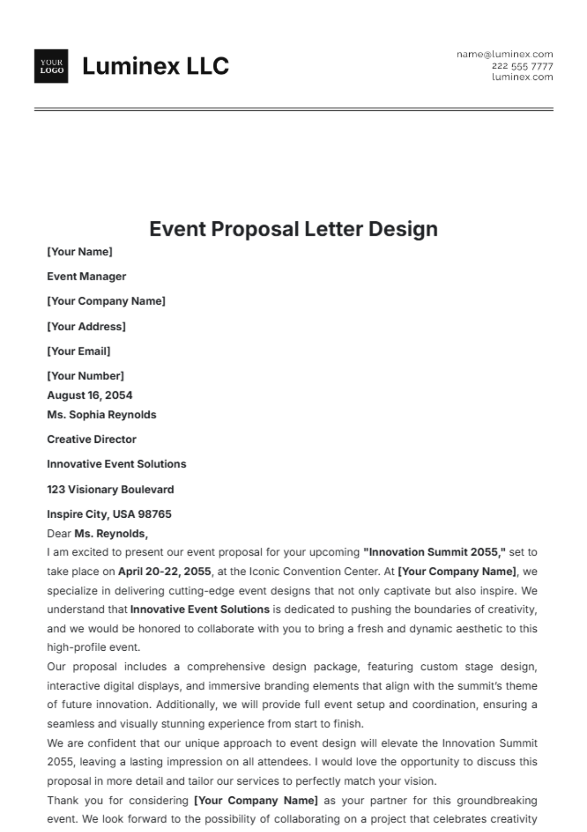 Event Proposal Letter Design Template - Edit Online & Download