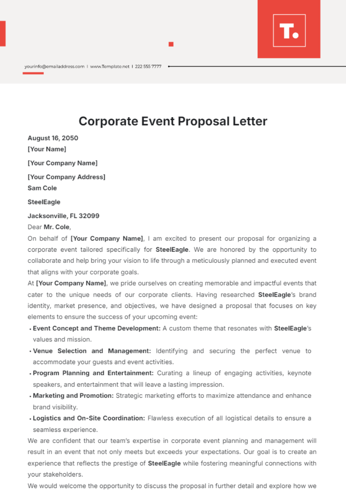 Corporate Event Proposal Letter Template