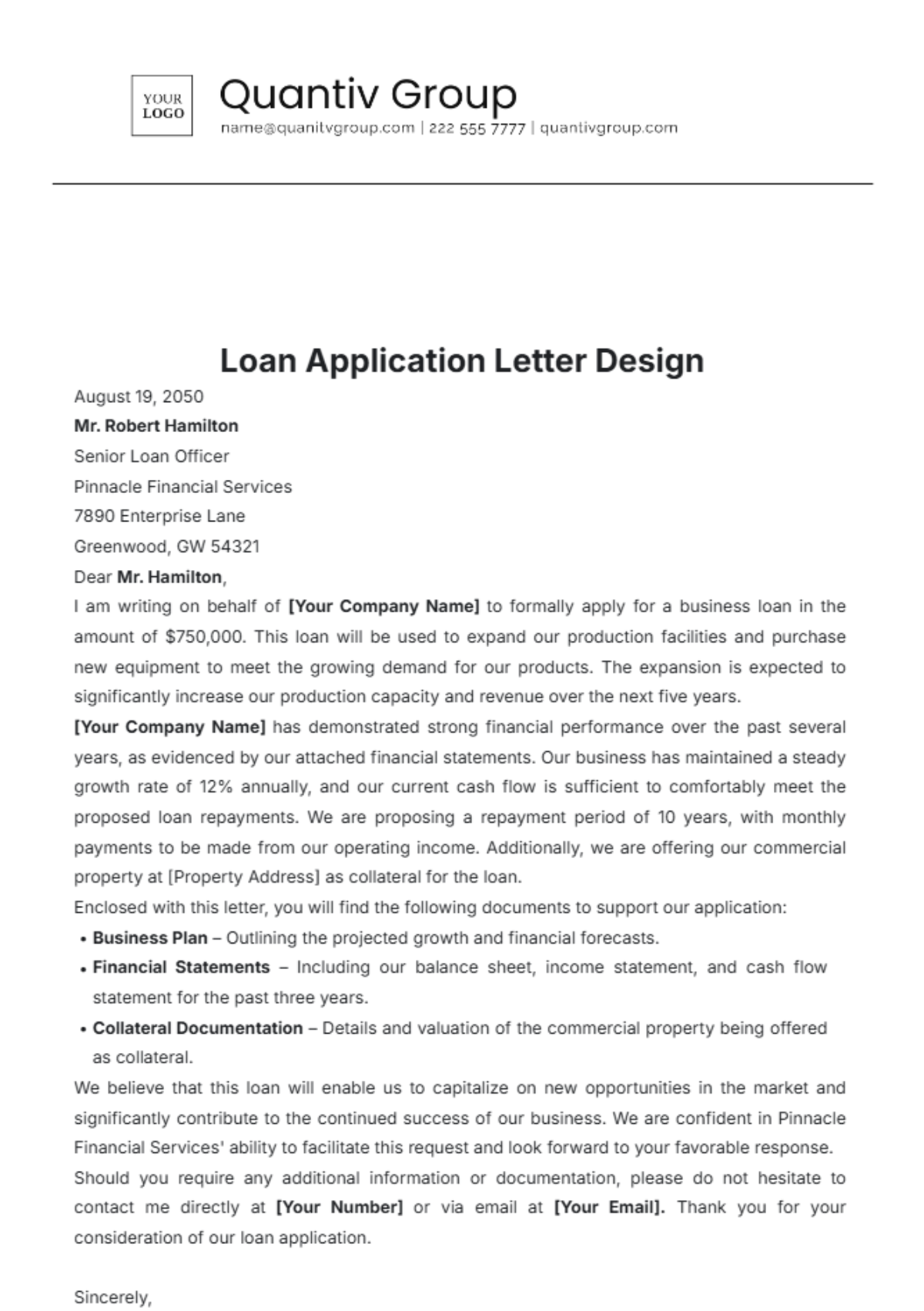 Loan Application Letter Design Template