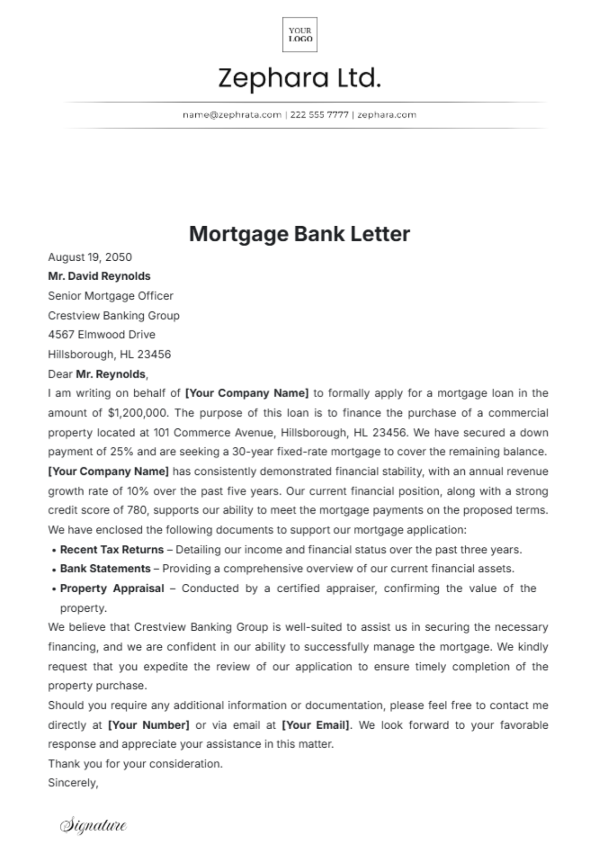 Mortgage Bank Letter Template