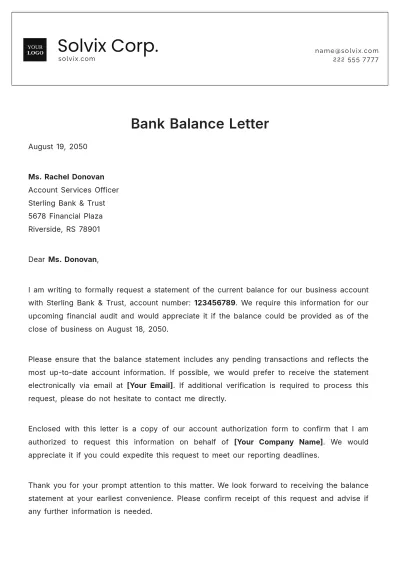 Free Bank Balance Letter Template to Edit Online