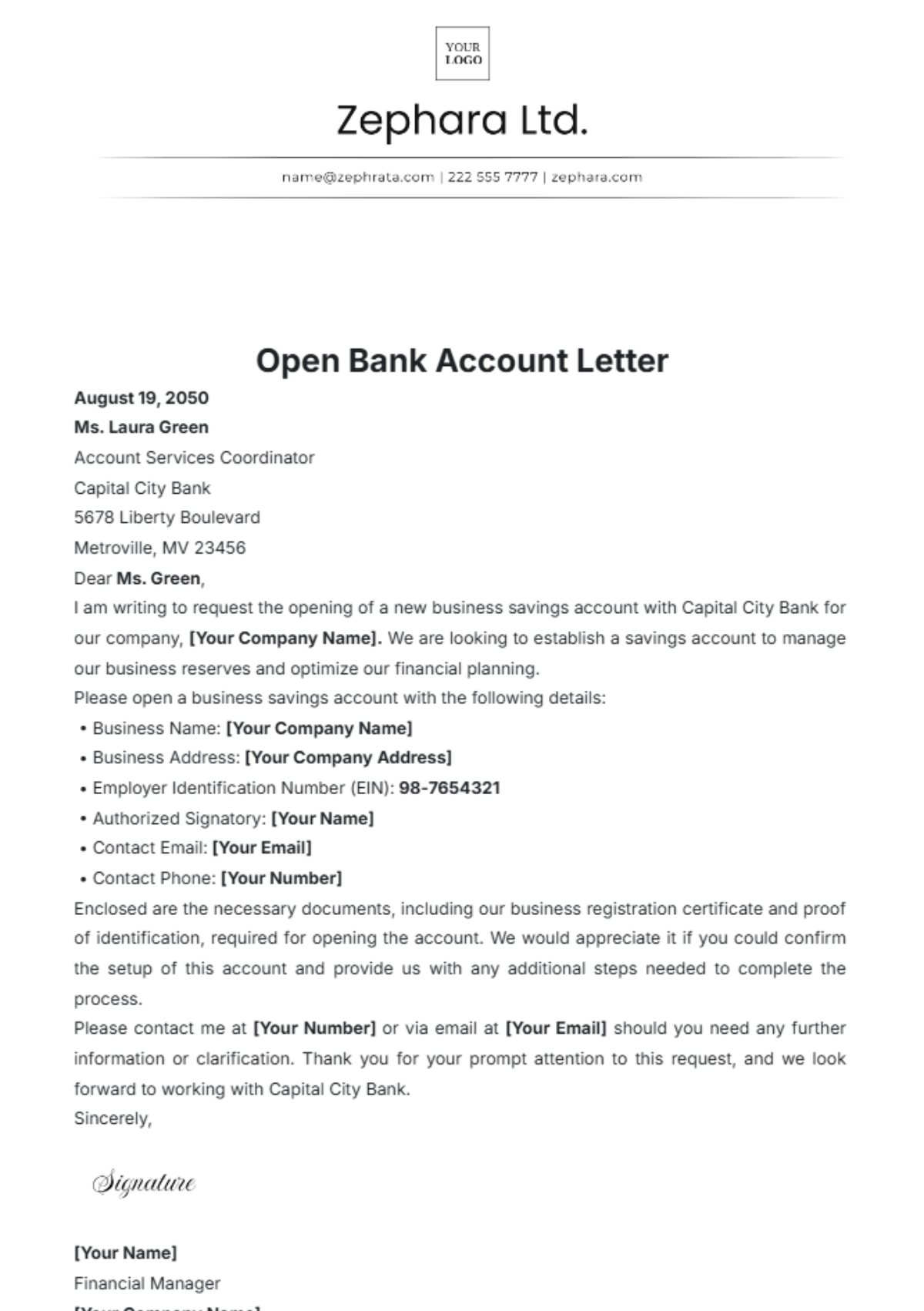 Open Bank Account Letter Template