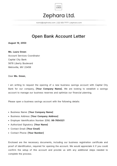Free Open Bank Account Letter Template to Edit Online